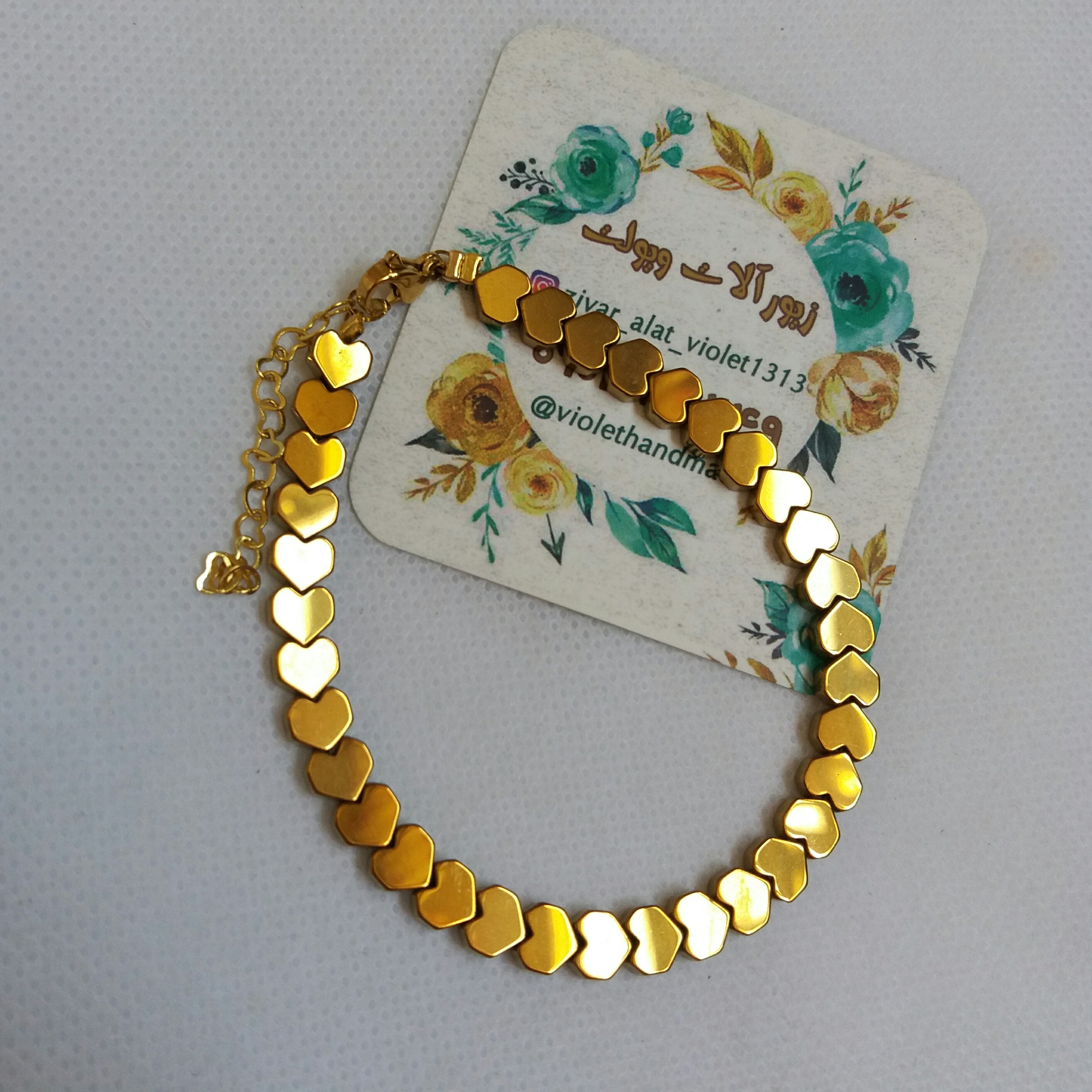 دستبند سنگ حدید قلب طلایی