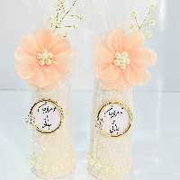 کله قند جفتی کوچک با گل پارچه ای رنگ صورتی