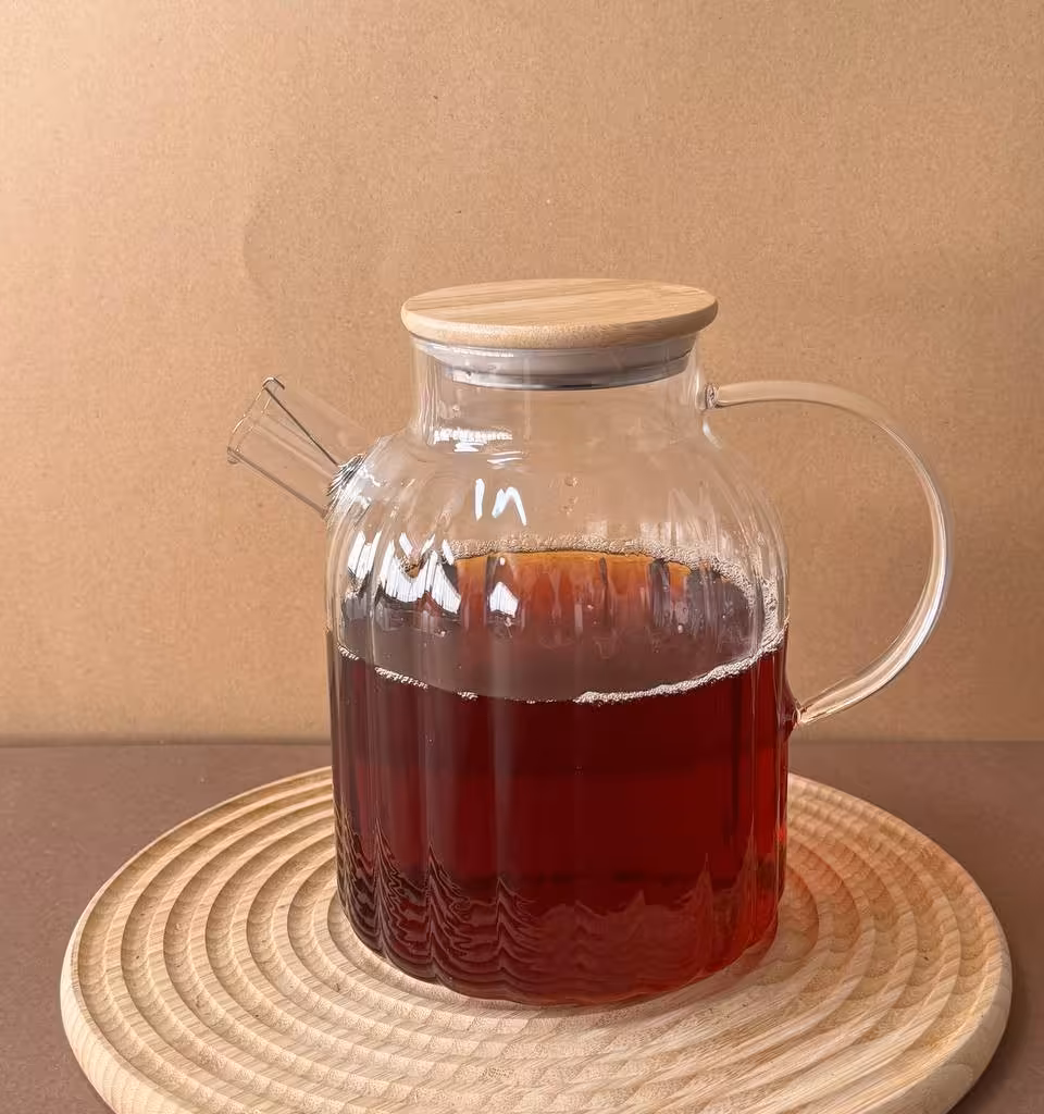 قوری پیرکس مدل درب بامبو