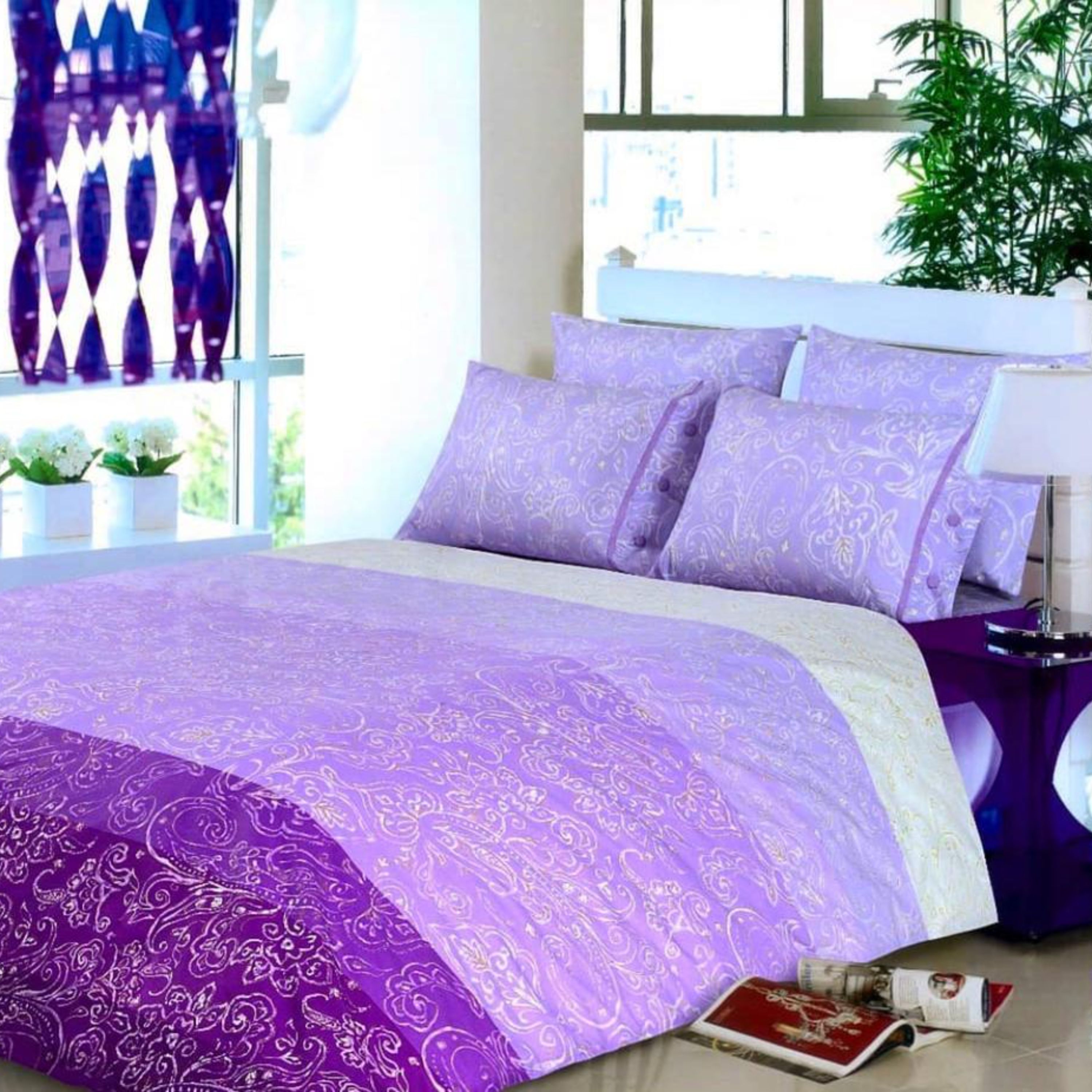ست لحاف دونفره 4تکه کتان طرح اسلیمی