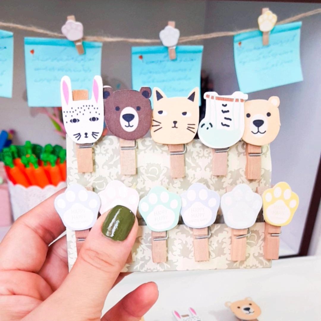 گیره چوبی ،بسته 10عددی،بهمراه نخ آویز،طرح حیوانات وپنجه