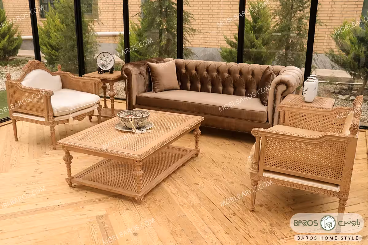 مبل کلاسیک کاجی و چستر دسته پی