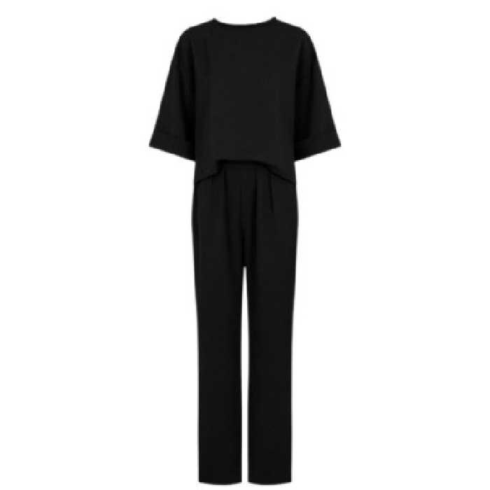 ست شلوار و تیشرت کرپ نخ سایز 32 تا 62 رنگ مشکی